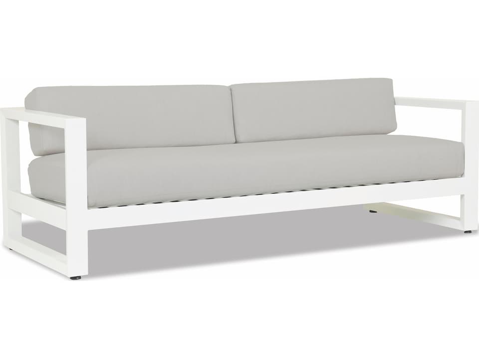 Newport Aluminum Outdoor Sofa with Sunbrella Cast Silver Cushions