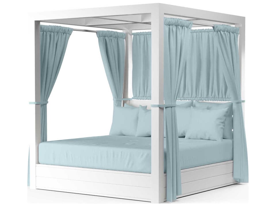 Newport Frost Aluminum Cushion Lounge Bed with Curtains