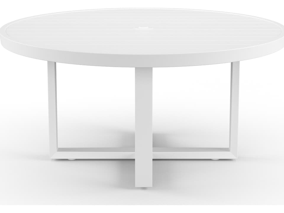 Newport 60-Inch Round Aluminum Dining Table with Umbrella Hole in Frost