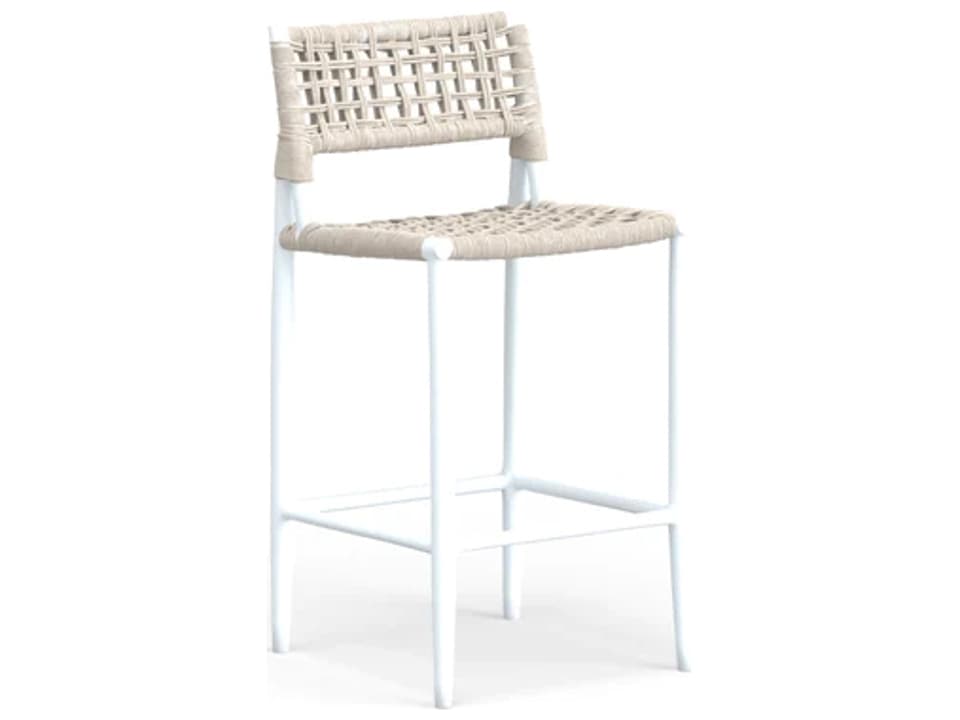 Bahia Rope Aluminum Frost Outdoor Patio Bar Stool in Sand