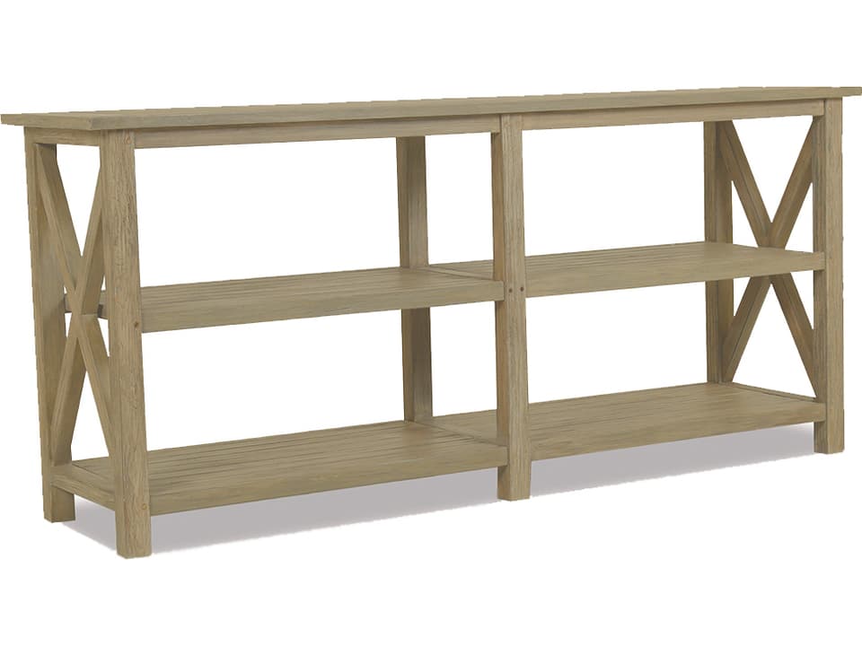 Coastal Teak X Console Table in Warm Gray