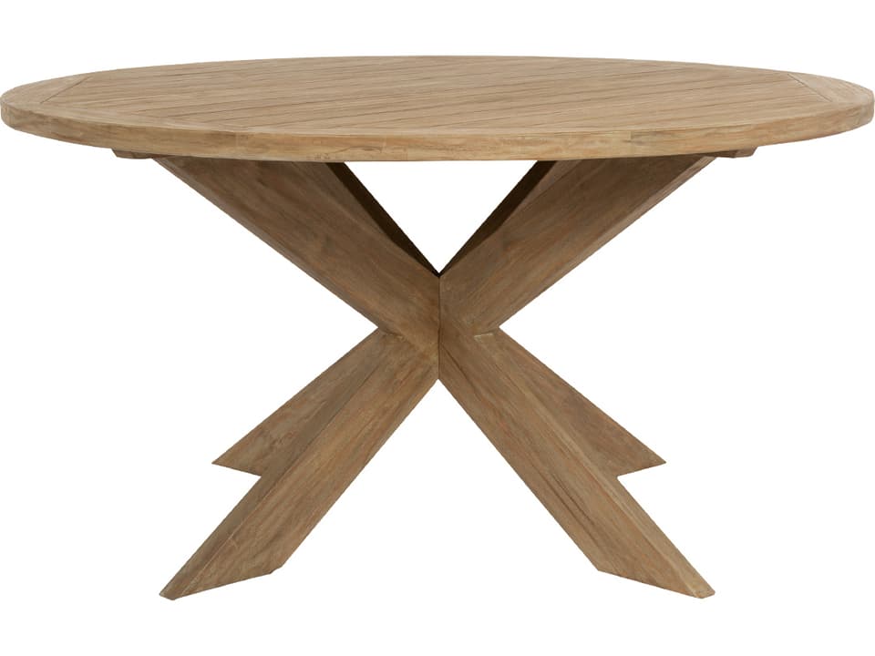 Coastal Teak 56-Inch Round Dining Table with X-Leg Base