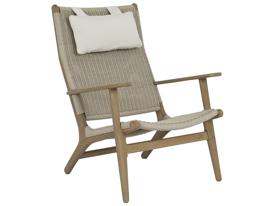 Coastal Teak High Back Outdoor Lounge Chair with Weathered Teak Frame