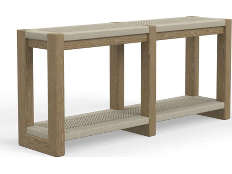 Sedona Rectangular Console Table with Weathered Teak and Wicker