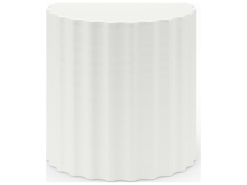 Athena Concrete Round Outdoor Patio End Table in Bone