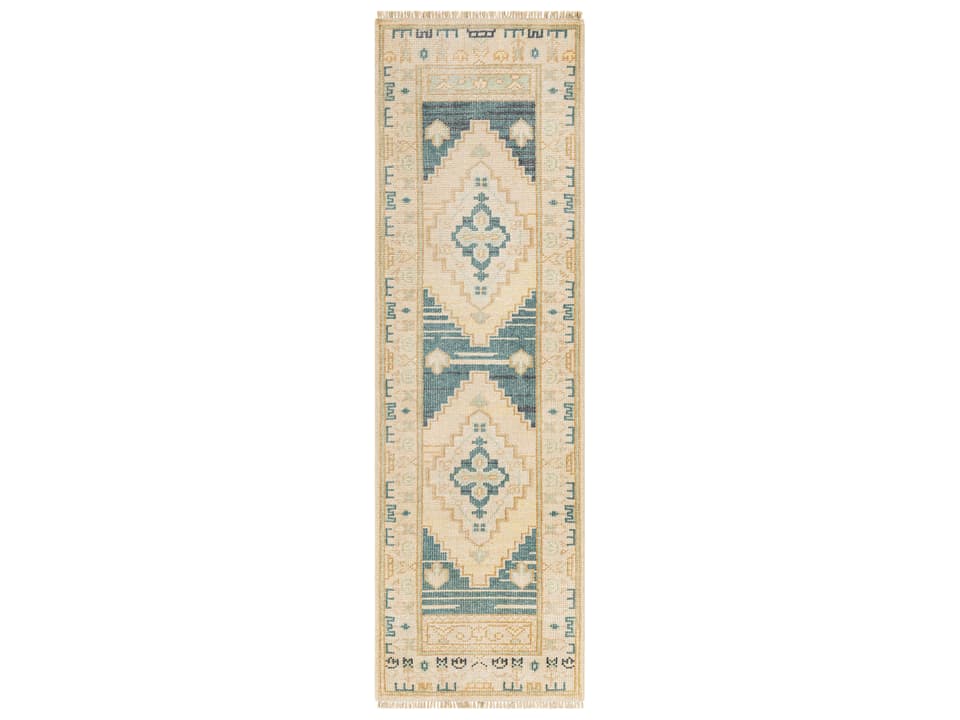 Anadolu Hand-Knotted Wool and Viscose Runner Rug in Traditional Style