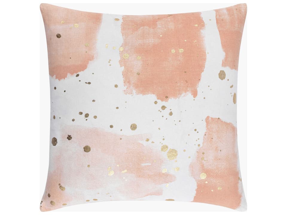 Sheana Woven Cotton Square Accent Pillow in Peach White Metallic Gold