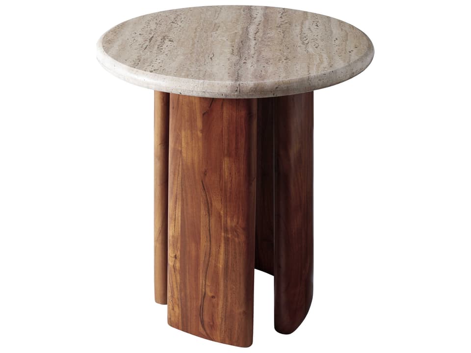 Abacus Marble Top End Table in Brown and Beige with Wood Base