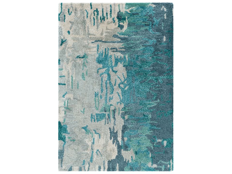 Banshee 60 Percent Wool 40 Percent Viscose Contemporary Rectangle Area Rug in Teal Sage Ivory