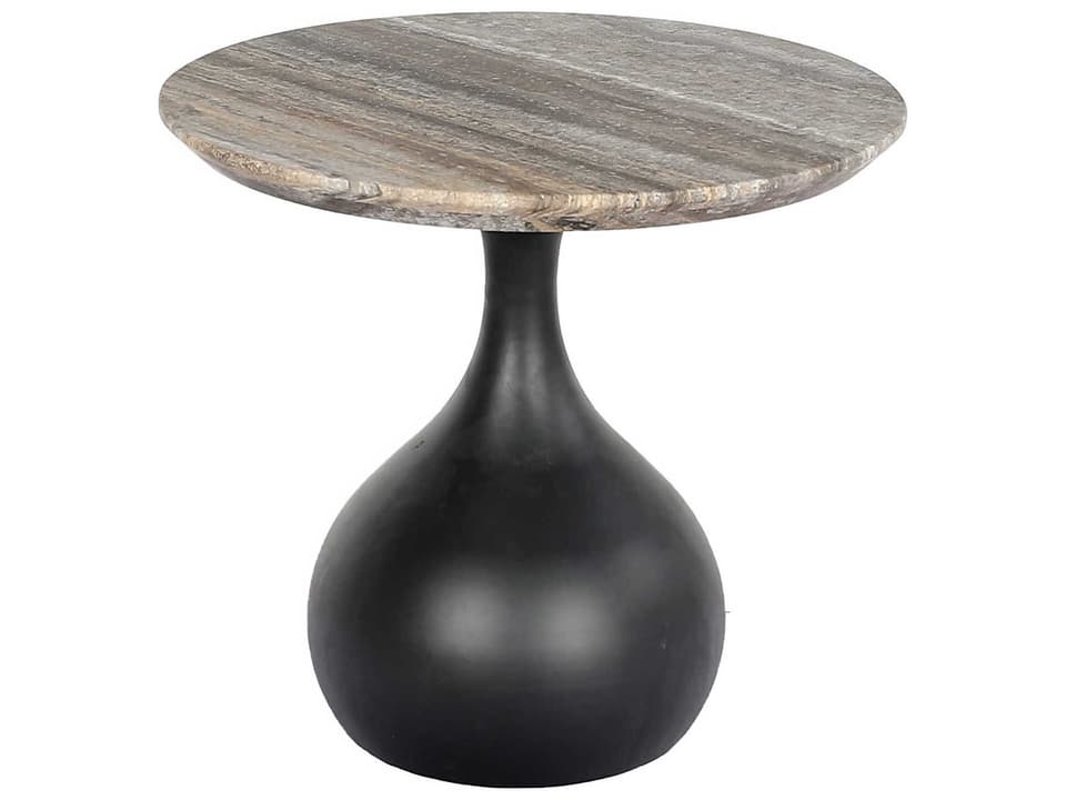 Bolb Modern End Table with Travertine Top and Iron Base