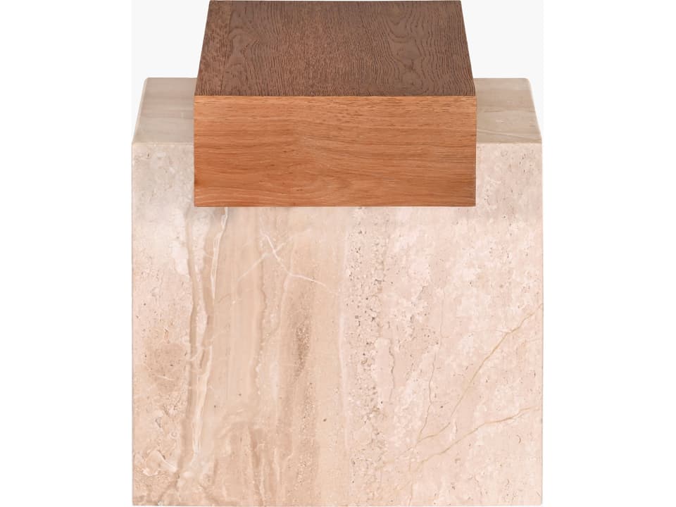 Tulare Minimalist Modern End Table with Oak Veneer Top and Marble Base