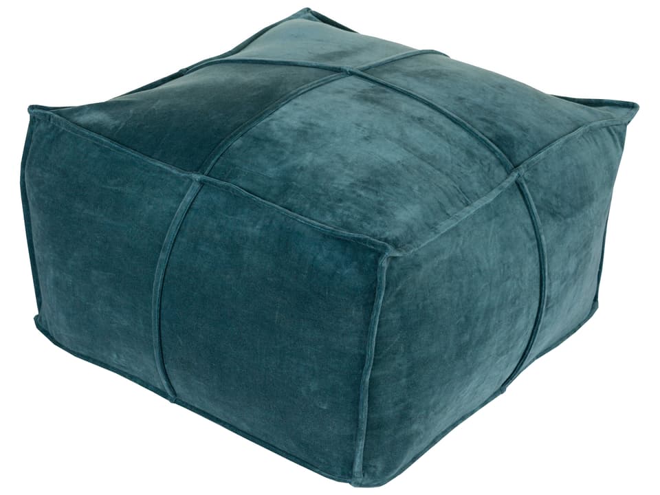 Cotton Velvet Pouf in Deep Teal