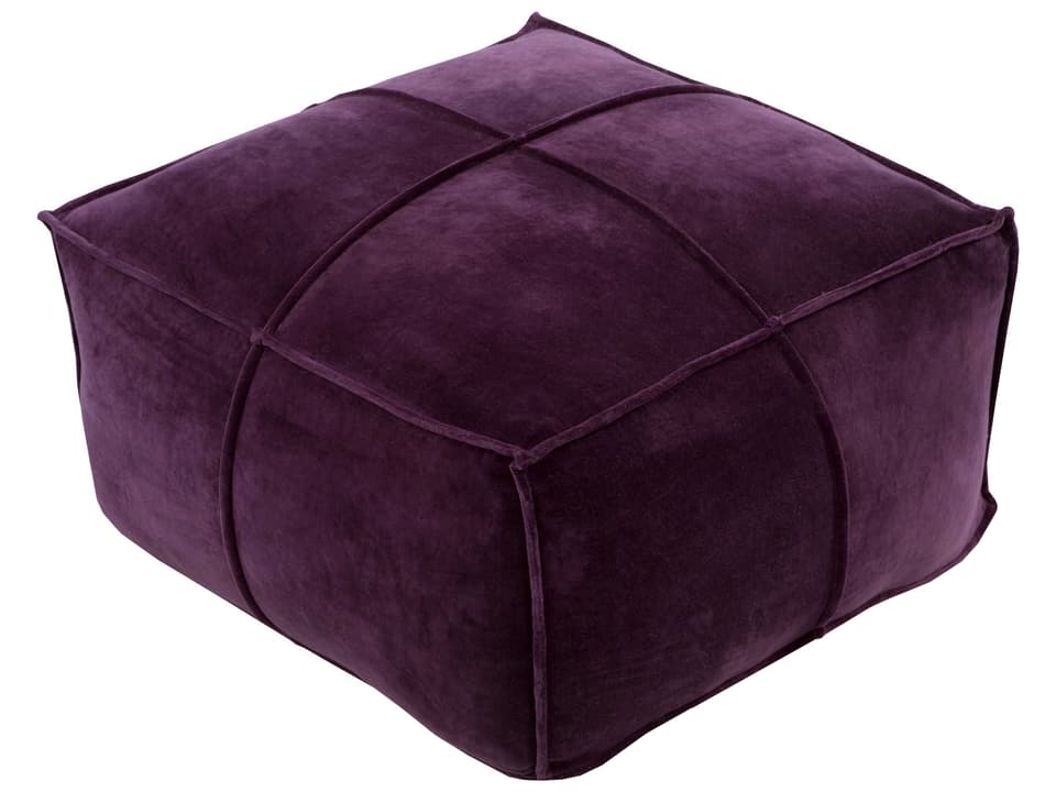 Cotton Velvet Pleated Pouf in Dark Plum with Removable Cover