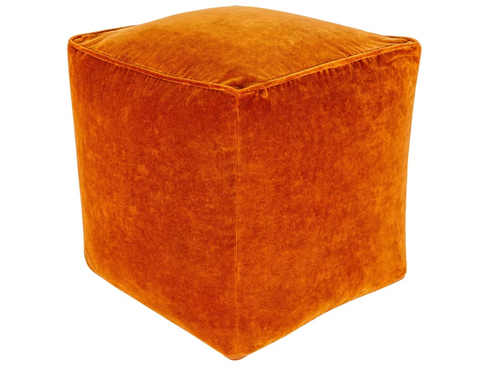 Cotton Velvet Pouf in Burnt Sienna