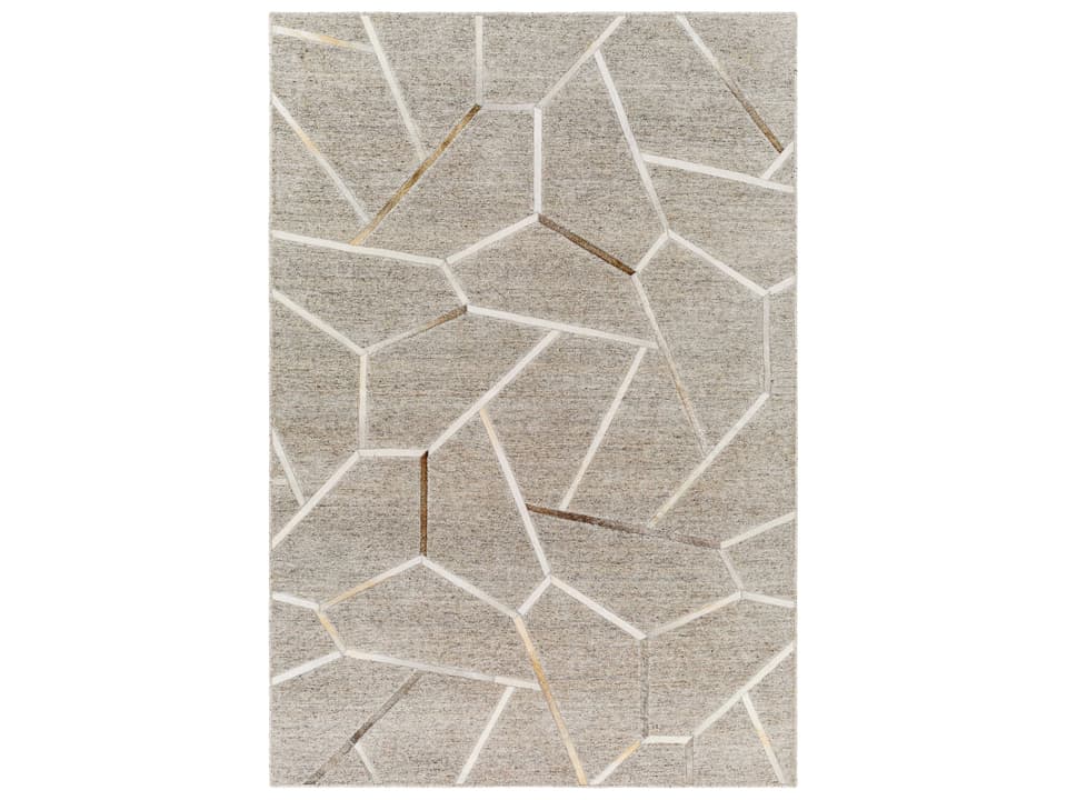 Eloquent Hand Crafted Viscose and Leather Area Rug in Gray Tones