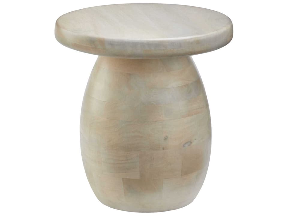 Gant Round Wood End Table in White Mango Wood