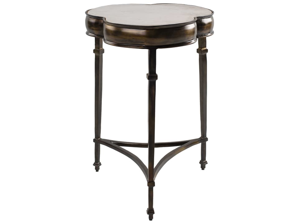 Gregory Clover Shape Marble Accent End Table with Antiqued Brass Base