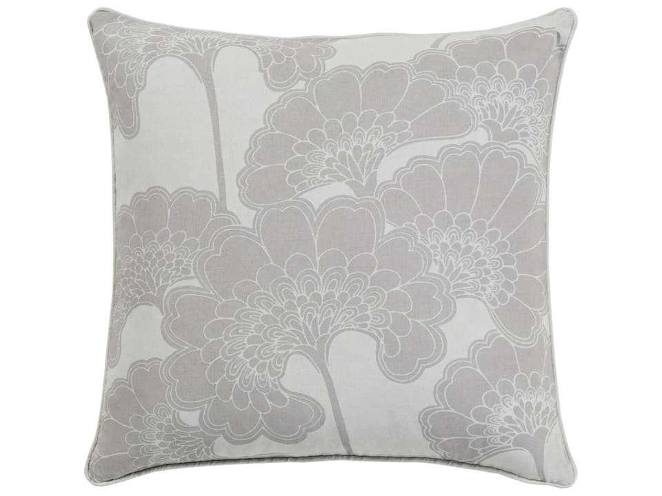 Japanese Floral Woven Accent Pillow in Medium Gray 20 Inch Square