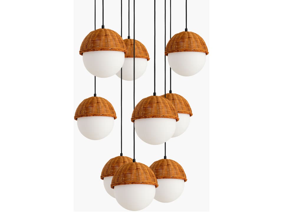 9-Light Janze Chandelier in Gold with Glass and Rattan