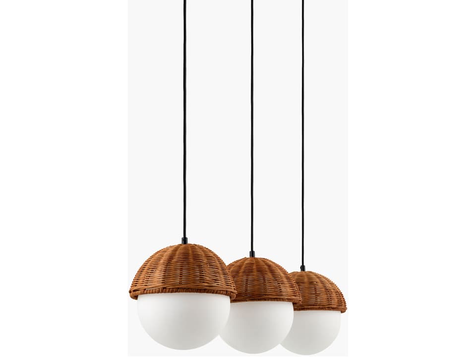 Janze 3-Light Gold Chandelier with Glass and Rattan Shades