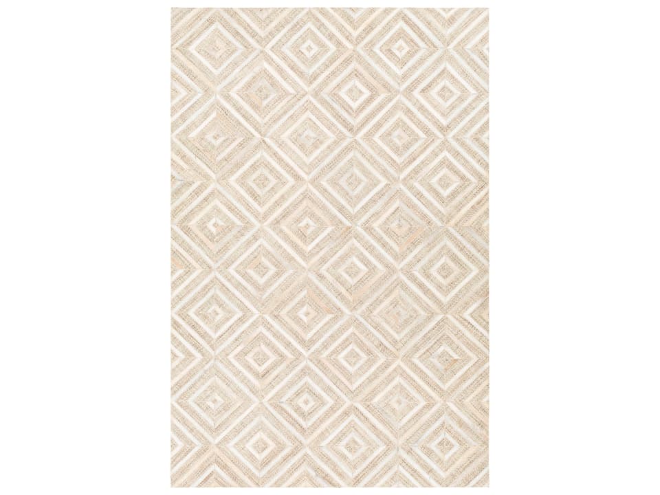 Jardin Geometric Hand-Woven Wool and Leather Area Rug Modern Style