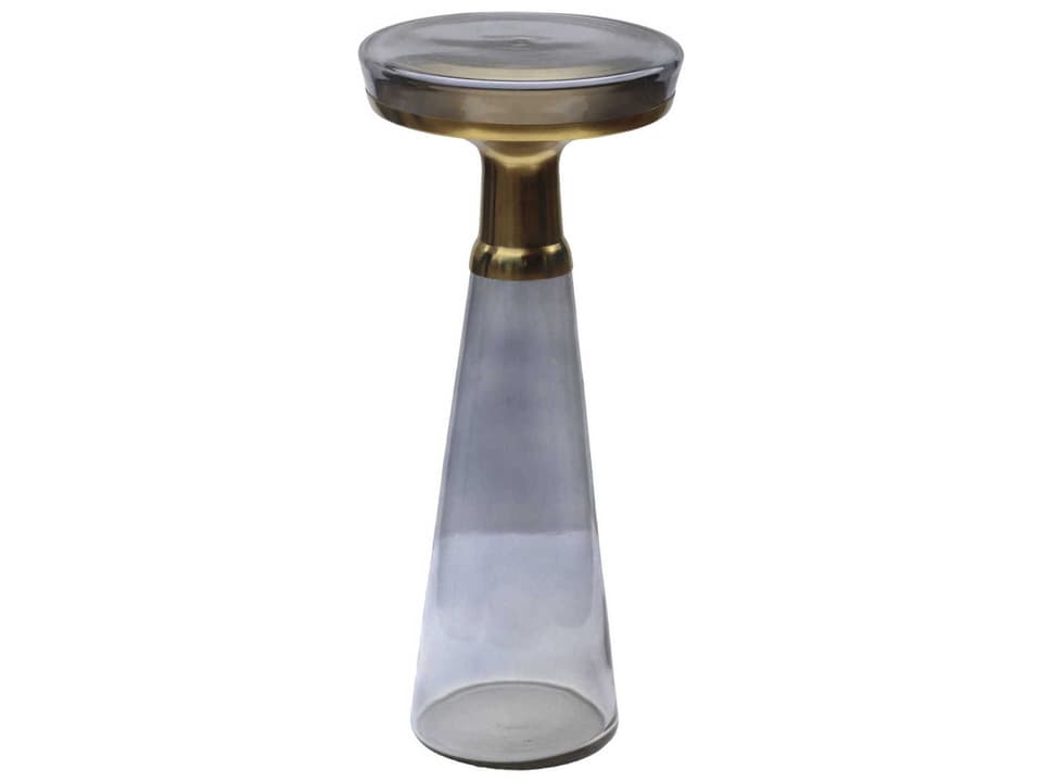 Luzerne Round End Table with Blue Tinted Glass and Electroplated Brass