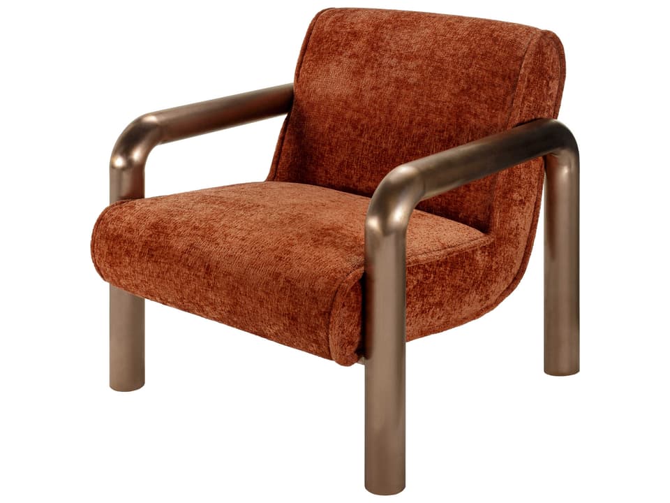 Magnus Upholstered Accent Chair in Burnt Orange with Metallic Brass Base