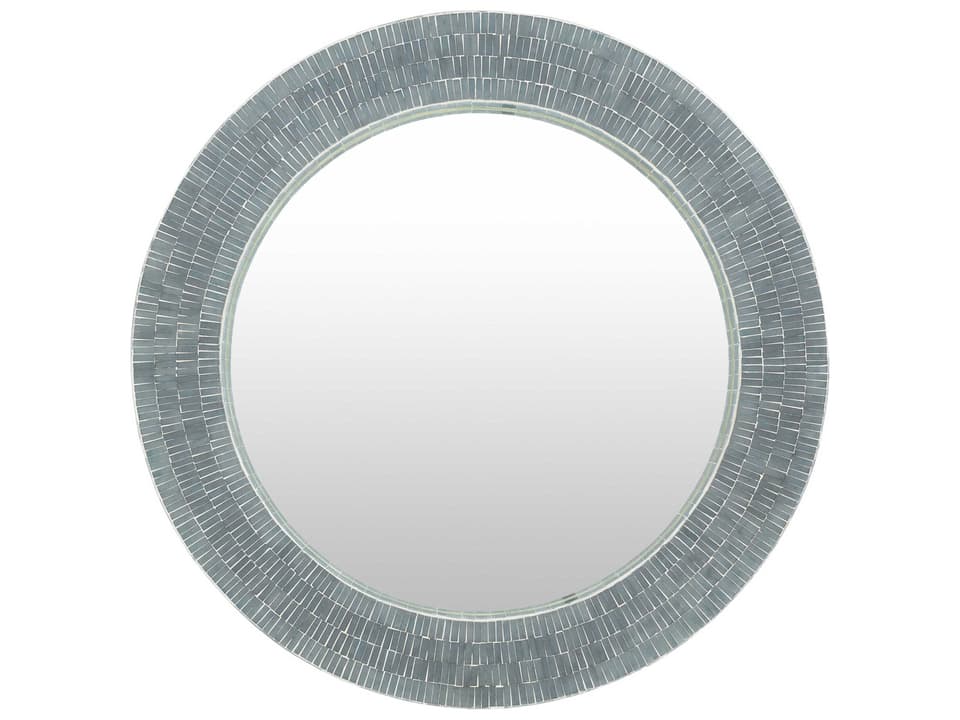 Natalia Round Wall Mirror in Gray with Mother of Pearl Frame