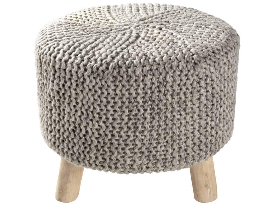 Prado Hand Knitted Ottoman Stool in Gray Charcoal Cream