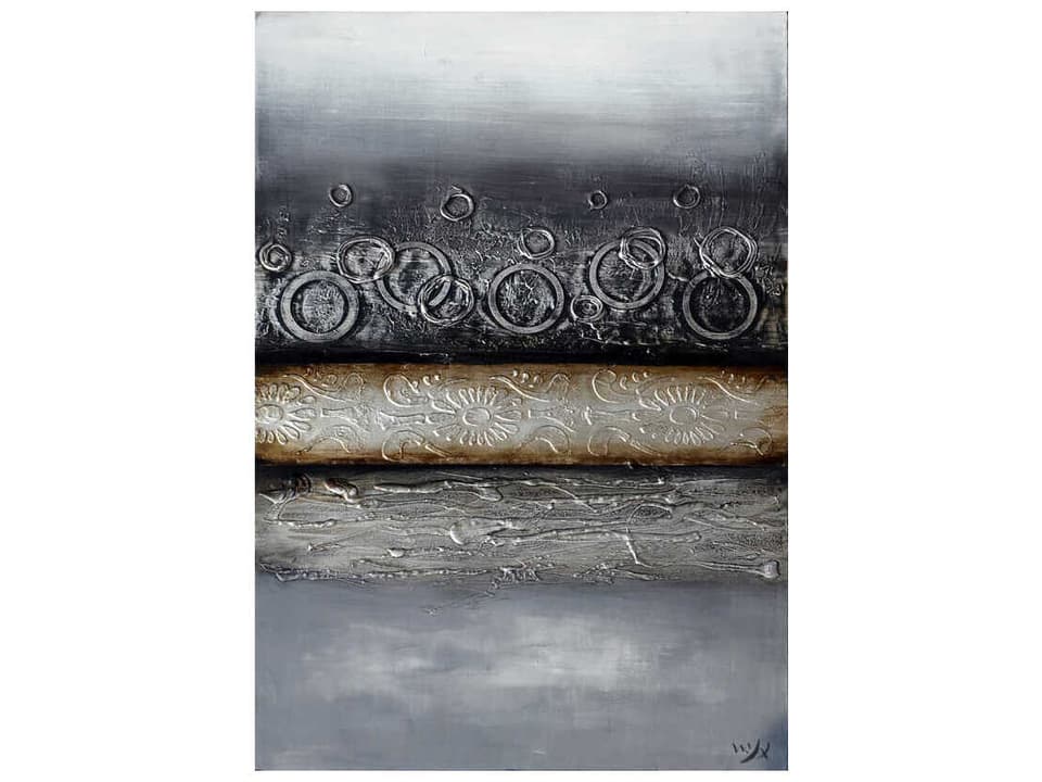 Scroll 2 60 x 30 Inch Framed Abstract Wall Art Print in Gray Gold and Black