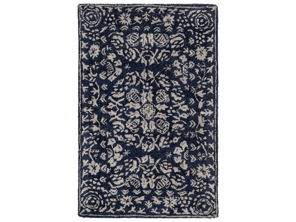 Smithsonian Hand Tufted New Zealand Wool Area Rug in Dark Blue and Light Gray