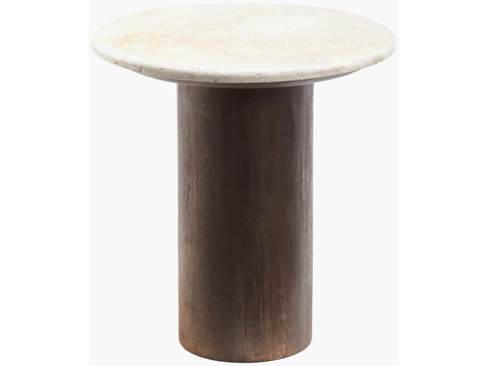 Merrit Square Accent Table with Travertine Top and Mango Wood Base