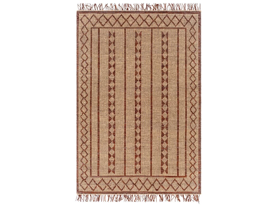 Touareg Hand Woven Jute Leather Area Rug with Border Design
