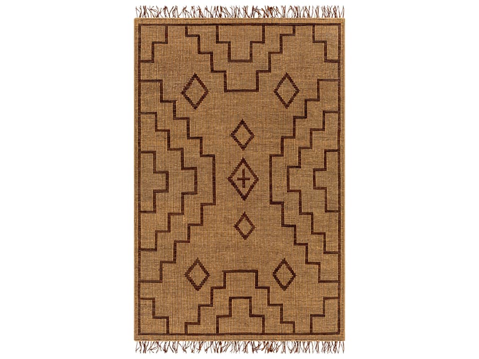 Touareg Hand Woven Jute and Leather Area Rug with Fringe