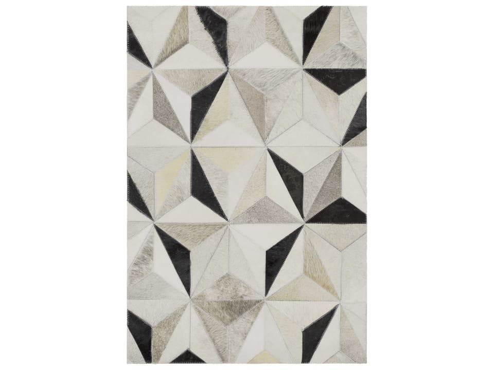 Trail Hand Stitched Geometric Area Rug in Charcoal Grey and Taupe