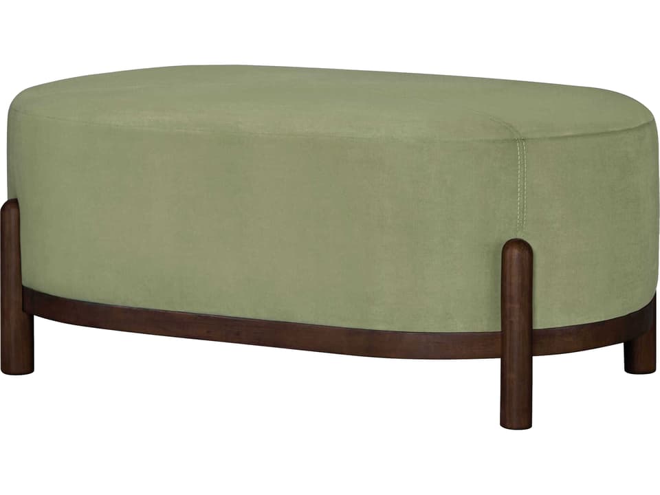 Valek Polyester Upholstered Ottoman in Green with Rubber Wood Base