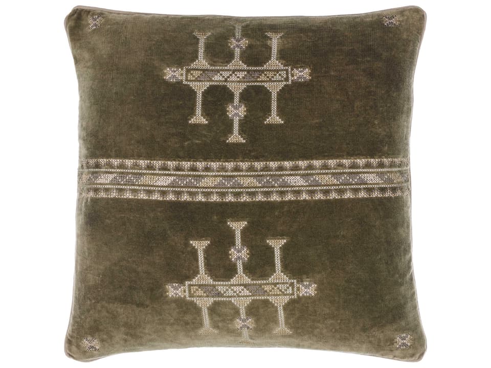Velour 18-Inch Square Cotton Accent Pillow in Olive Green