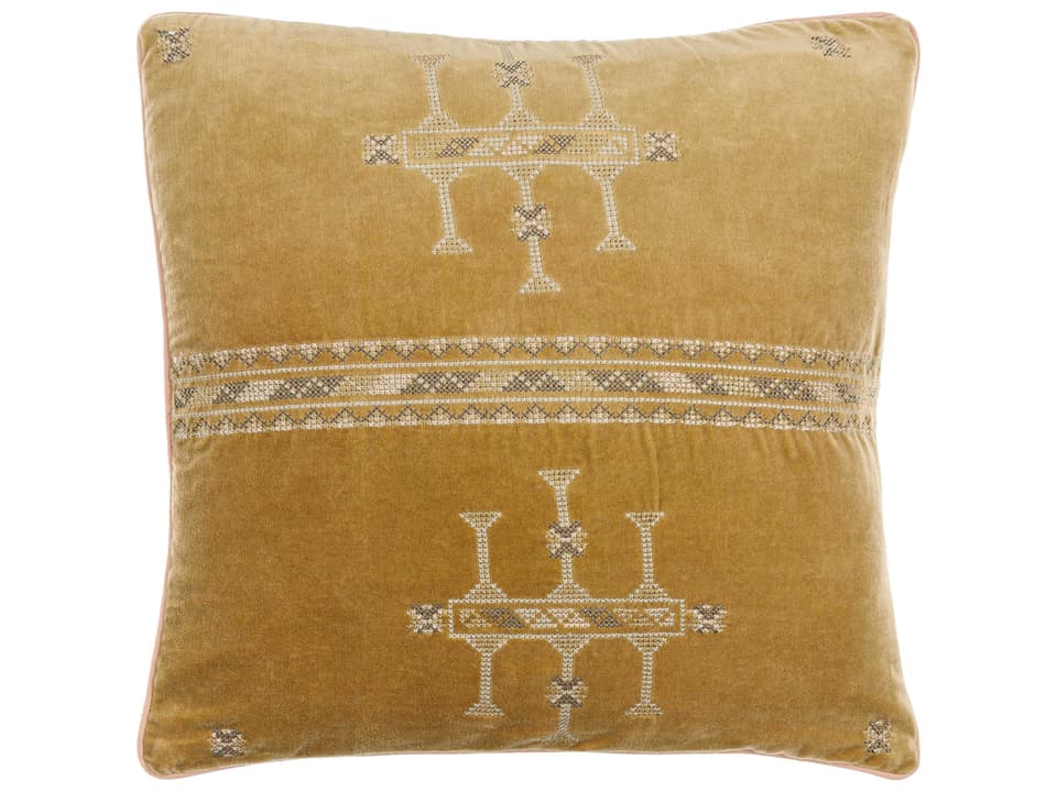 Velour Cotton Blend Accent Pillow with Machine Embroidery