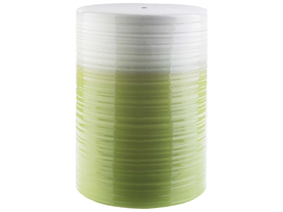 Waverly Modern Glazed Ceramic Accent Stool in White and Lime Green