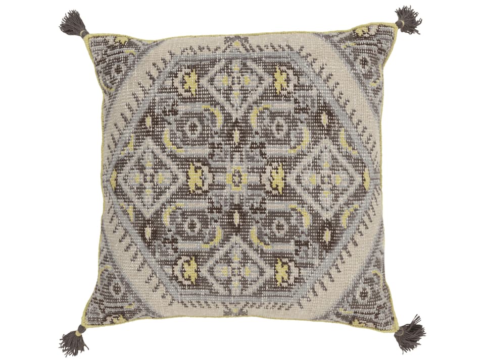 Zahra Hand-Knotted Wool Square Pillow with Tassels