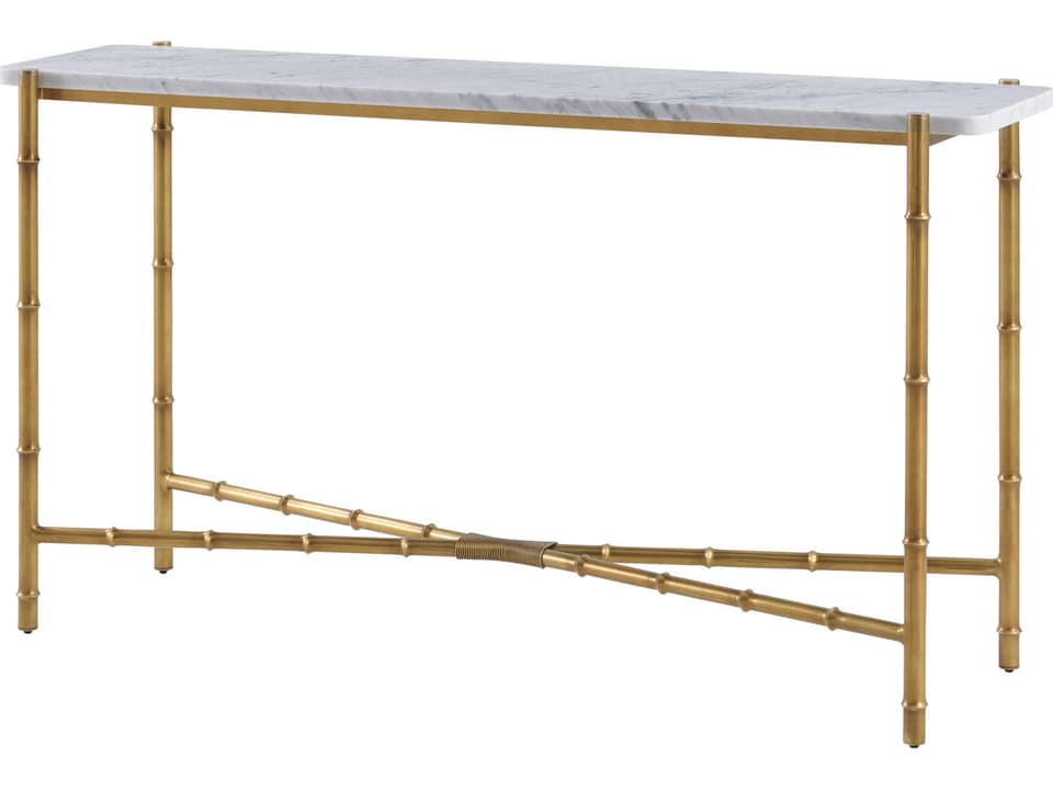 Kesden Rectangular Console Table in White Marble and Satin Brass