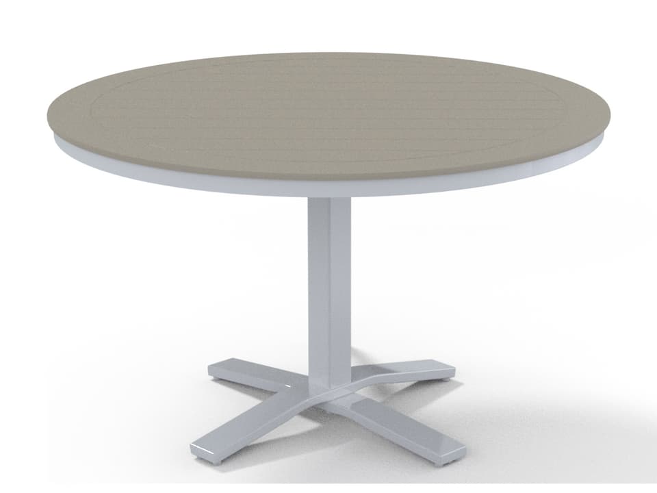 Marine Grade Polymer Round Pedestal Outdoor Patio Dining Table with Umbrella Hole