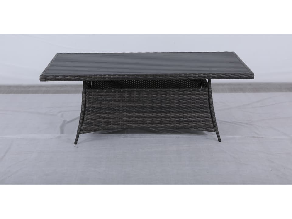 Bora Wicker Rectangular Dining Table with Glass Top in Gray