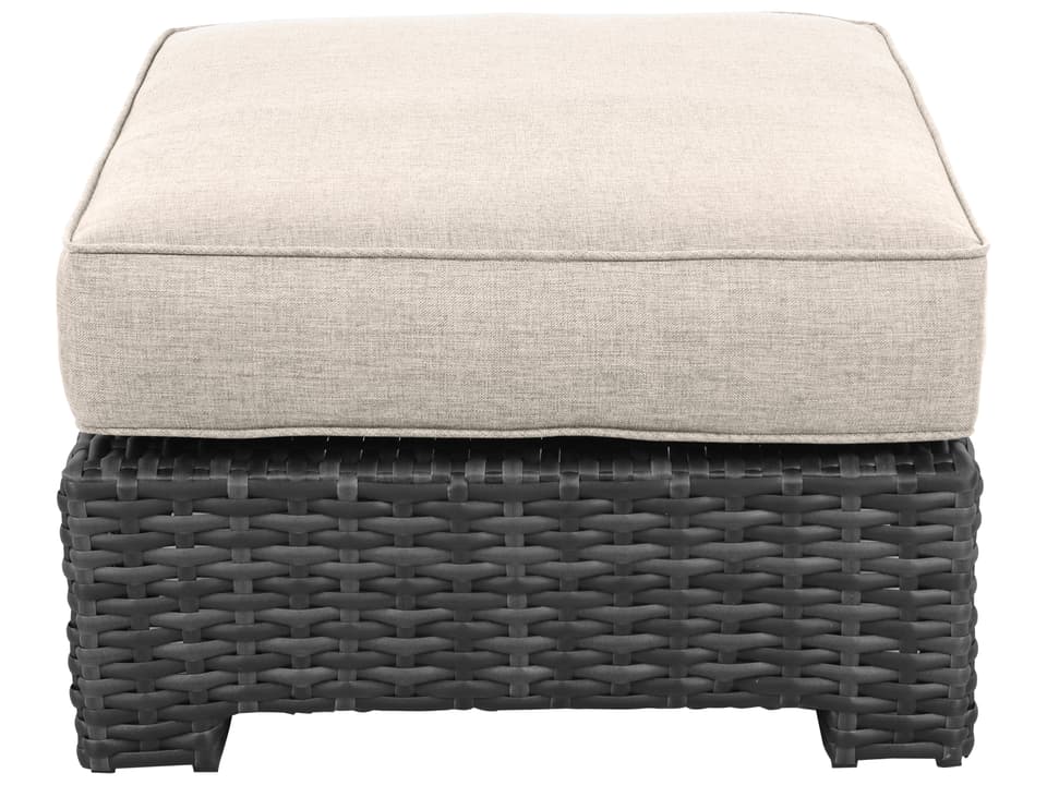 Bora Bora Wicker Cushion Ottoman with Light Beige Olefin Cushion