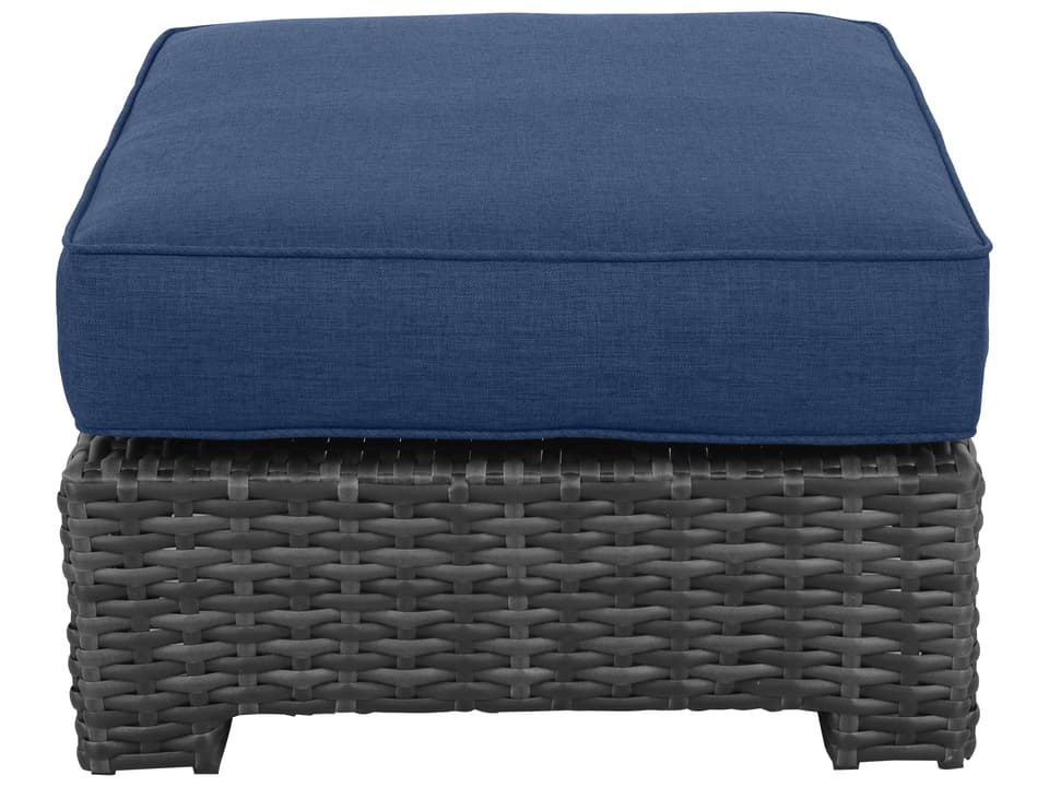 Bora Bora 26-Inch Wicker Ottoman with Navy Cushion