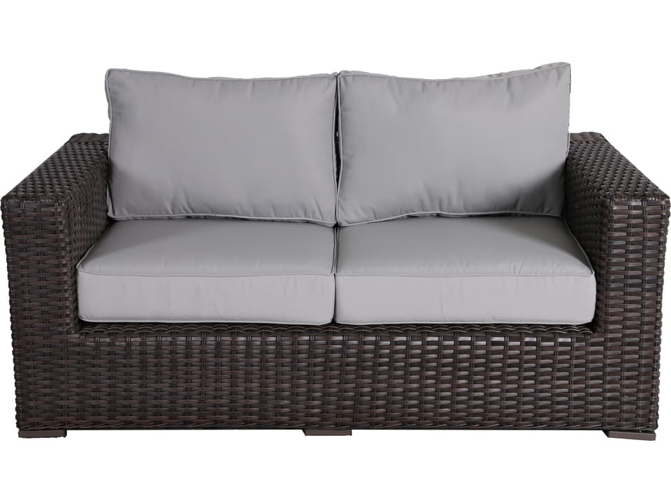 Santa Monica Wicker Rattan Outdoor Patio Loveseat in Grey Fabric