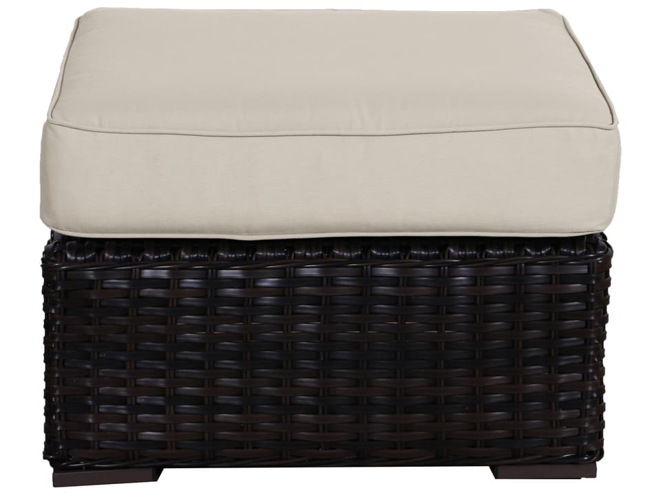 Santa Monica Wicker Rattan Ottoman with Light Beige Cushion