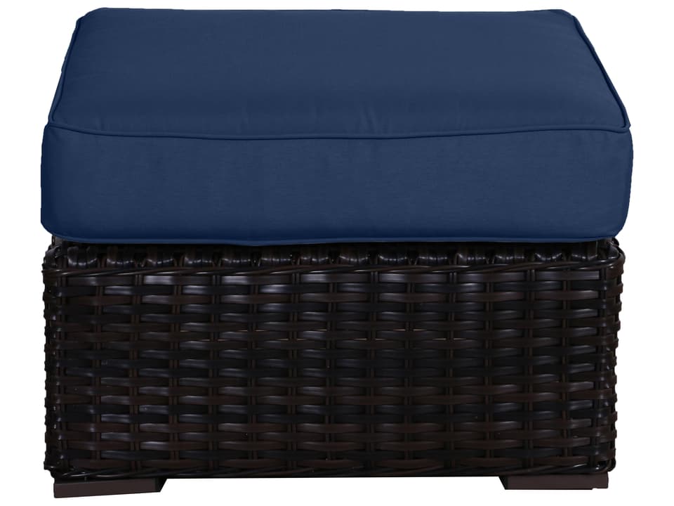 Santa Monica Wicker Cushion Ottoman with Navy Sunbrella Cushion