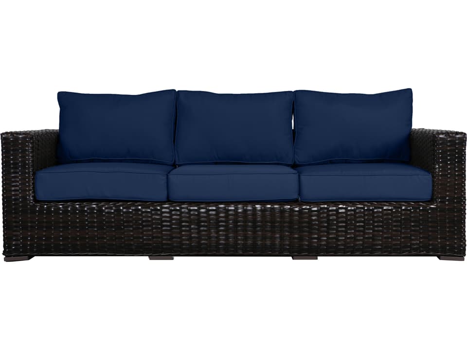 Santa Monica Wicker Cushion Sofa with Navy Cushions