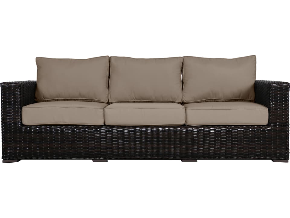 Santa Monica 3-Seat Wicker Cushion Sofa in Espresso Brown with Wheat